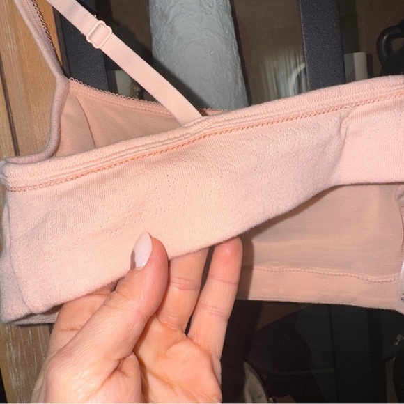 SKIMS logo pointelle bralette square neck adjustable peach knit quartz - Picture 3 of 6